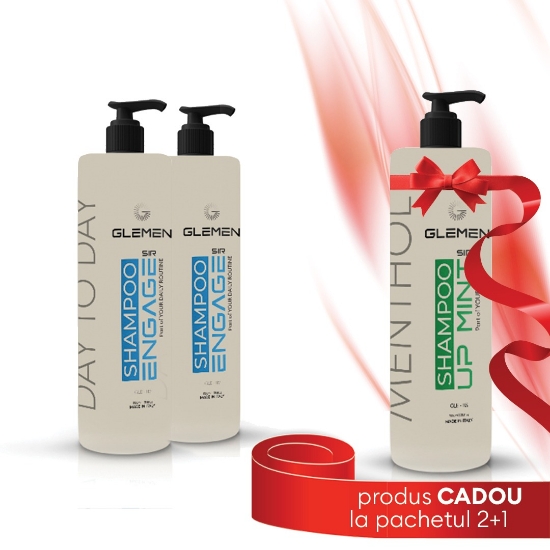 PACHET PROMO - 2X Sampon pentru par - GLEMEN - Engage - 1000 ml + 1X Sampon GLEMEN Menthol 1000 ml - Gratuit