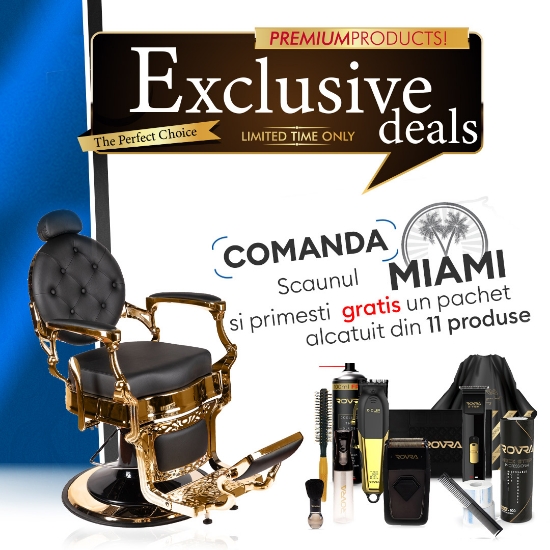 PACHET PROMO - Scaun frizerie - Miami - Negru + PRODUSE CADOU