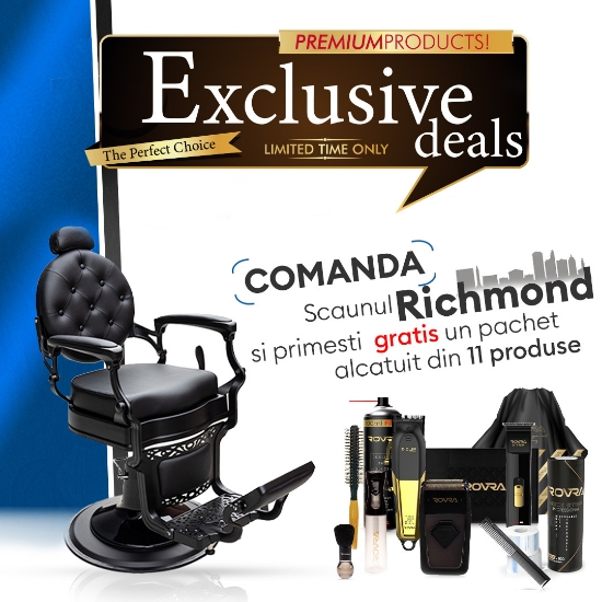 PACHET PROMO - Scaun frizerie - Richmond - Negru + PRODUSE CADOU