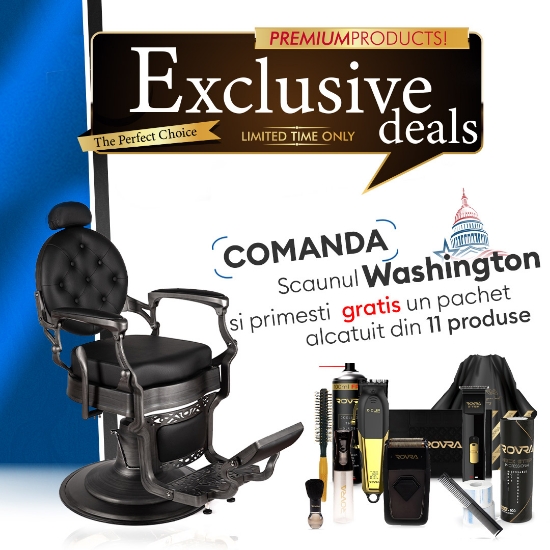 PACHET PROMO - Scaun frizerie - Washington - Negru + PRODUSE CADOU