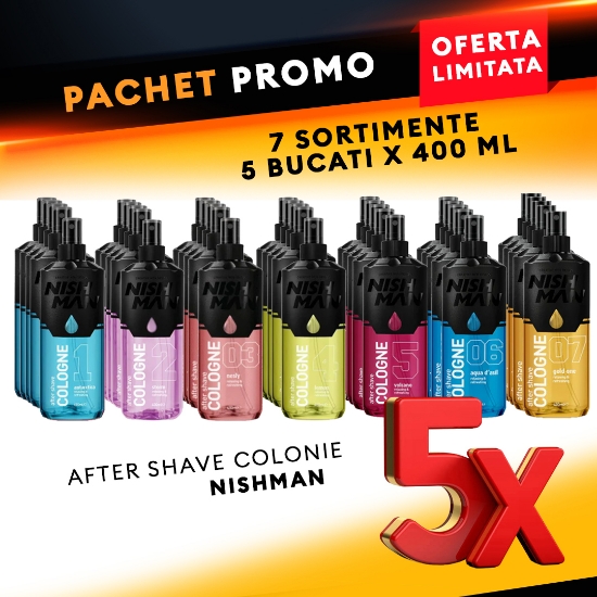 Pachet promo - NISH MAN - After shave colonie - 7 sortimente - 5 buc x 400 ml
