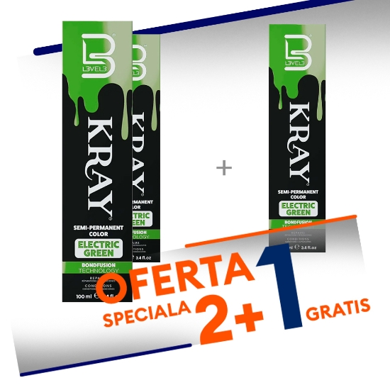 Pachet promo 2+1 Gratis - Vopsea semi - permanenta - L3VEL3 -  Verde Electric - 100 ml 